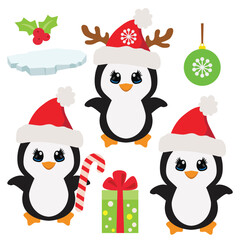 Cute Christmas penguin vector cartoon illustration