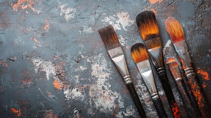 beautiful still life with painting brushes on colorful background