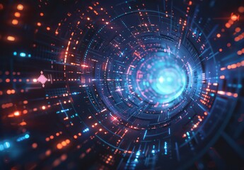 Abstract Digital Tunnel with Neon Lights