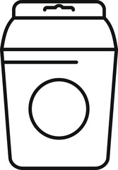 Simple black and white vector illustration of a container for storing protein powder, featuring a round label for branding