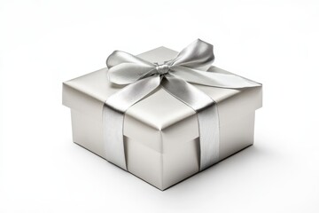 Fototapeta premium A silver gift box with a ribbon, symbolizing celebration and surprise.