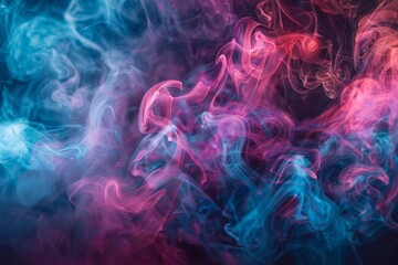 A bunch of colorful smoke swirls and billows in the air against a dark background, Swirling patterns of colorful smoke against a dark backdrop