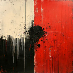 Red, Black and White Dripping Paint Abstract Art