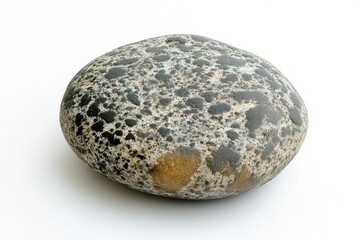 Fototapeta premium A smooth, dark-colored stone with a speckled texture on a white background.