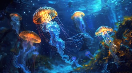 Fototapeta premium Glowing jellyfish wallpaper