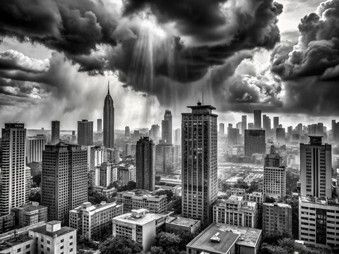 melancholic somber introspective moody cloudy rainy day urban cityscape monochrome mood