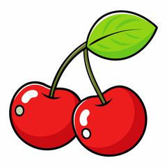 Fruitful red cherries with leaves