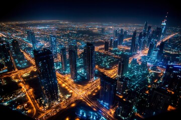 Obraz premium Aerial View of Dubai Skyline at Night
