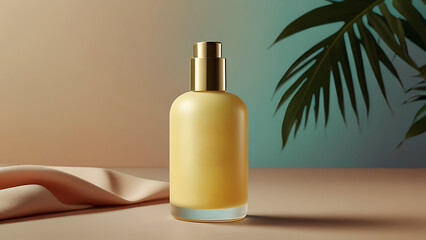 Cosmetic sunscreen beauty product design mock-up.The bottle has a smooth.
