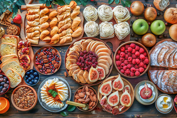 Fototapeta premium Traditional food for rosh hashanah jewish new year celebration being served on table