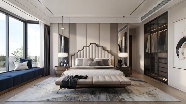 Luxurious bedroom interior,Home interior design,Scandinavian style,Master bedroom with furniture