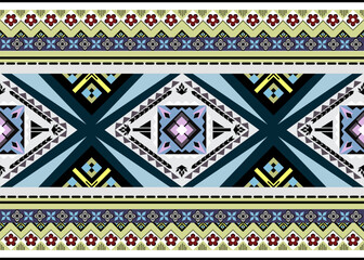 Tribal Ethnic Seamless Pattern with Flower Elements