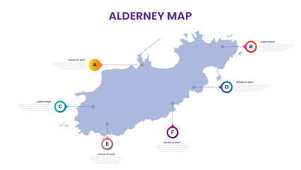 Obraz premium A map of the Alderney. Alderney infographic vector illustration with data and country information