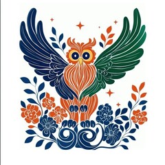 Obraz premium Colorful Owl with Floral Design