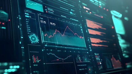 Fototapeta premium Digital Dashboard Visualizing Real Time Economic Policy Impact on Small Business Performance