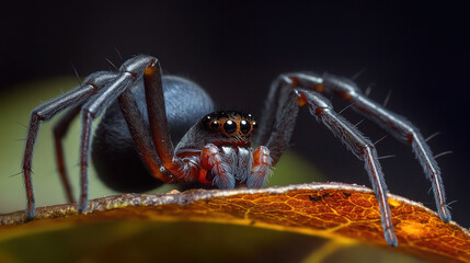 Naklejka premium Closeup of a Spider on a Leaf with Detailed Focus