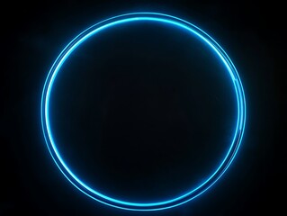 Sleek 3D blue neon circle frame with a vivid glow on a dark black neon backdrop, emphasizing its contemporary feel.