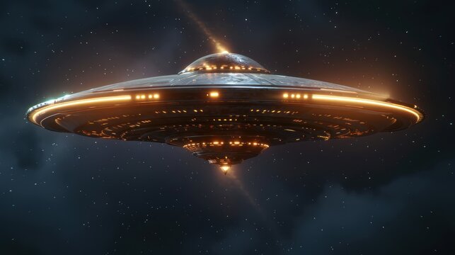 flying saucer UFO with light beam