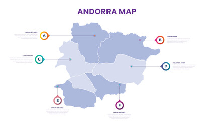 A map of the Andorra. Andorra infographic vector illustration with data and country information