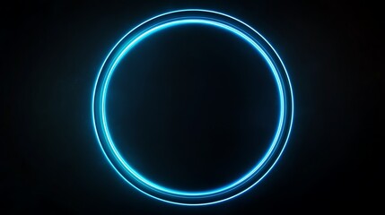 Sleek 3D neon blue circle frame with a radiant glow on a pure black neon background, emphasizing its vibrant hue.