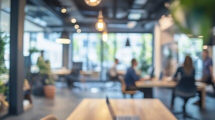 Business office with blurred people casual wear, with blurred bokeh background