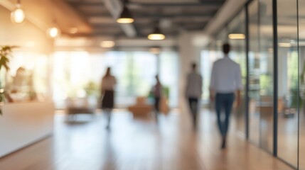 Business office with blurred people casual wear, with blurred bokeh background