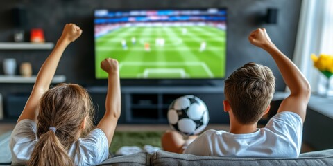 Kids Cheering for Soccer on TV.