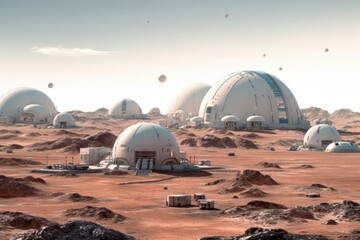 Futuristic Mars Colony: Domes and Red Planet Landscape