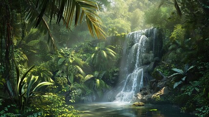 Fototapeta premium Tropical waterfall wallpaper