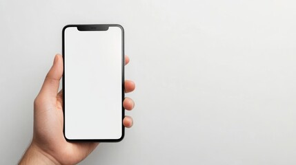 modern smartphone with white screen in left hand on transparent background, smartphone in hand, png mockup for any background and any image on the screen