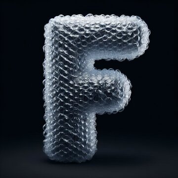 3d typeface made out of bubble wrap the character F