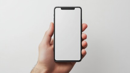 modern smartphone with white screen in left hand on transparent background, smartphone in hand, png mockup for any background and any image on the screen