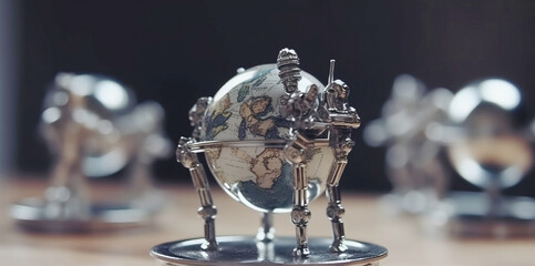 Flat earth atlas map, black background. The concept of globalization, saving the planet. AI generated.