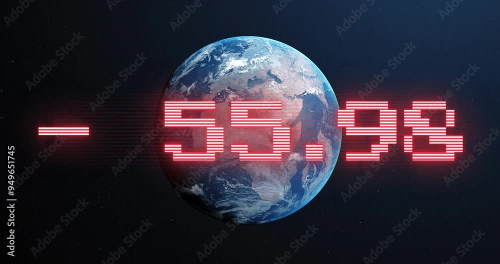 Poster rotating earth with red numerical data animation over space background