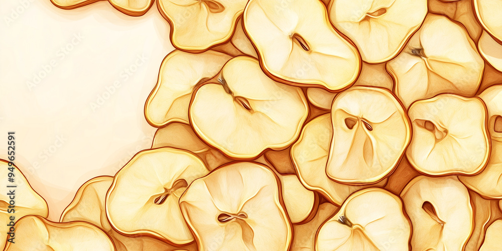 Wall mural Handful of dried apple slices in a slightly irregular pattern