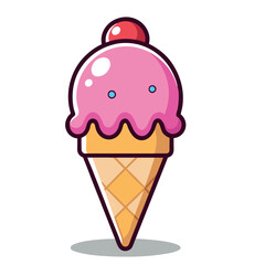 Delicious Pink Ice Cream Cone with Cherry on Top