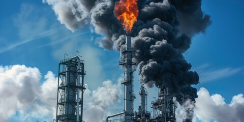 Industrial Smoke Plume Emitting from Tall Chimneys