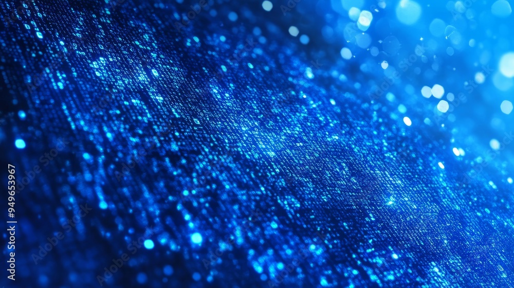 Wall mural blue digital binary data on computer screen background