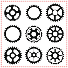 Stylized Sprocket Vector Set with Different Gear Designs