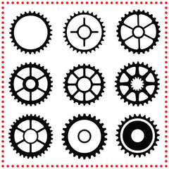 Collection of Gears with Different Sprocket Patterns in a Minimalist Design