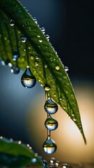 water drops on a green leaf