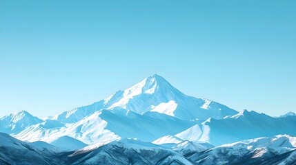 Fototapeta premium Majestic Snow Capped Mountain Peaks Under a Cloudless Blue Sky in Winter