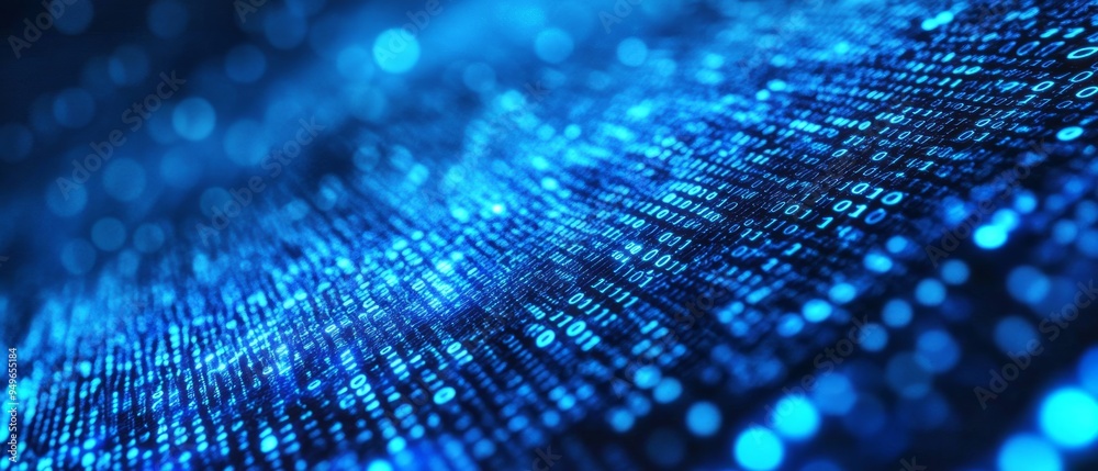Fototapete blue digital binary data on computer screen background