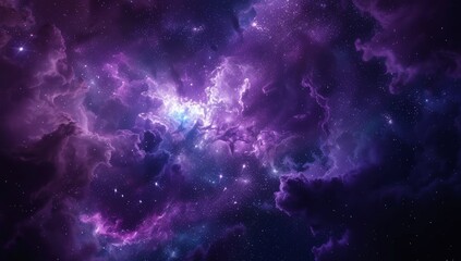 A Cosmic Nebula with Swirling Purple Clouds and Stars