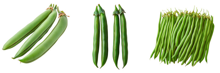 Fresh Green Beans Isolated on Transparent Background for Healthy Eating, Vegan Recipes, and Organic Food Marketing in High-Resolution Imagery