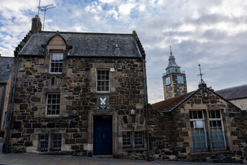 Stirling Boys Club. Stirling streets. Scotland, United Kingdom. Highlands of Scotland. The Tolbooth at the back of the picture.