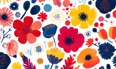 Fototapeta premium floral and leaf on white background in doodle-style tile designs with graphic format.