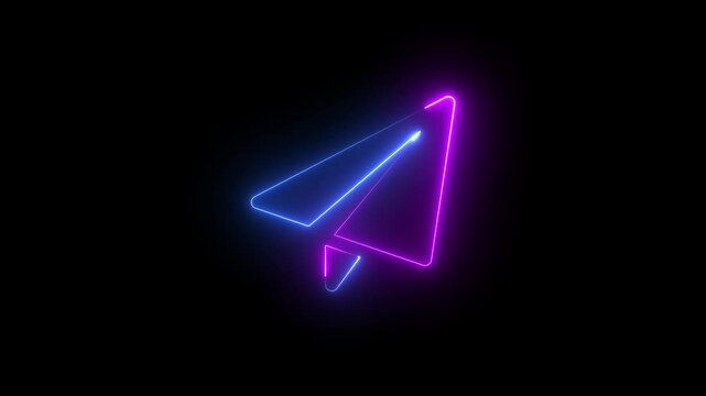 Glowing Neon Line Telegram Icon Isolated on Black Background. 4K Ultra HD Video Motion Graphic Animation.