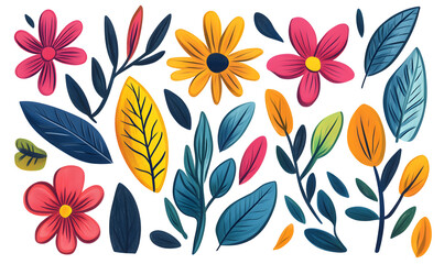 Fototapeta premium floral and leaf on white background in doodle-style tile designs with graphic format.