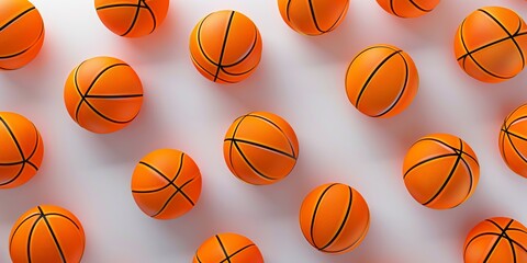Obraz premium Scattered Basketballs on a White Background